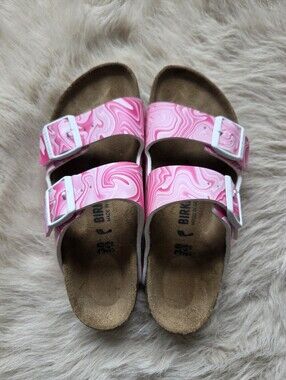 Birkenstock Women's Pink Swirl Two-Strap Sandals Sz 38